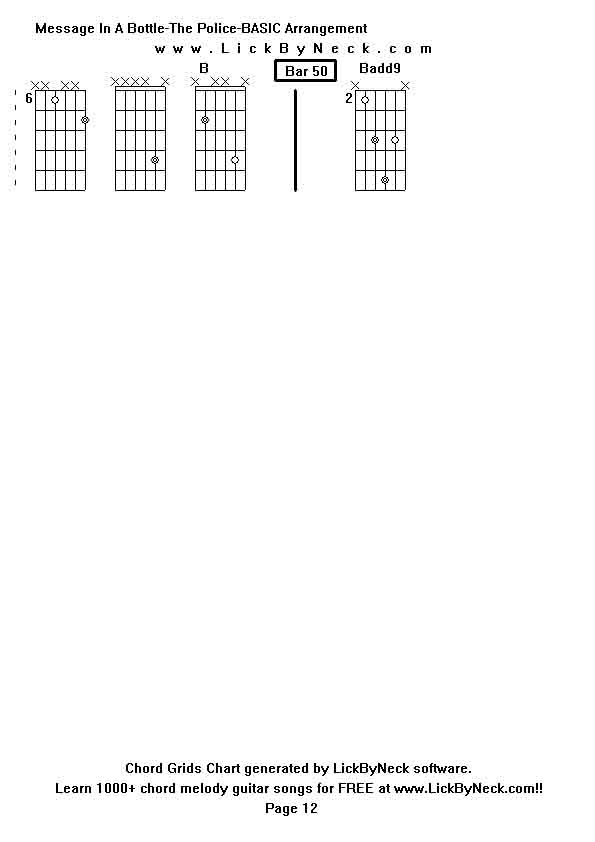 Chord Grids Chart of chord melody fingerstyle guitar song-Message In A Bottle-The Police-BASIC Arrangement,generated by LickByNeck software.